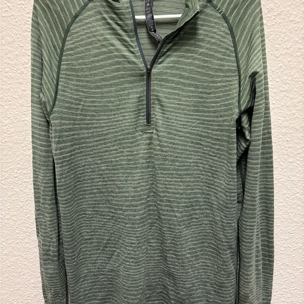 lululemon athletica Olive Green Striped Quarter-Zip Pullover